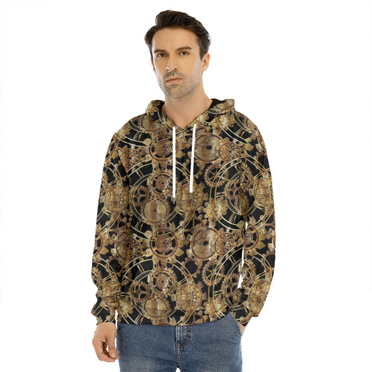 Steampunk Clock Gears Print Men's Velvet Pullover Hoodie