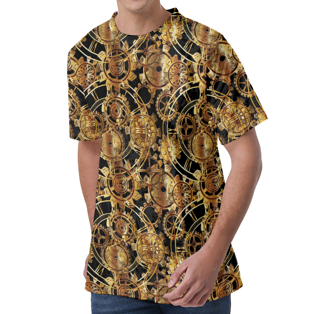 Steampunk Clock Gears Print Men's Velvet T-Shirt