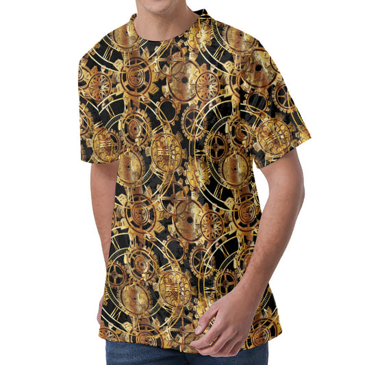 Steampunk Clock Gears Print Men's Velvet T-Shirt