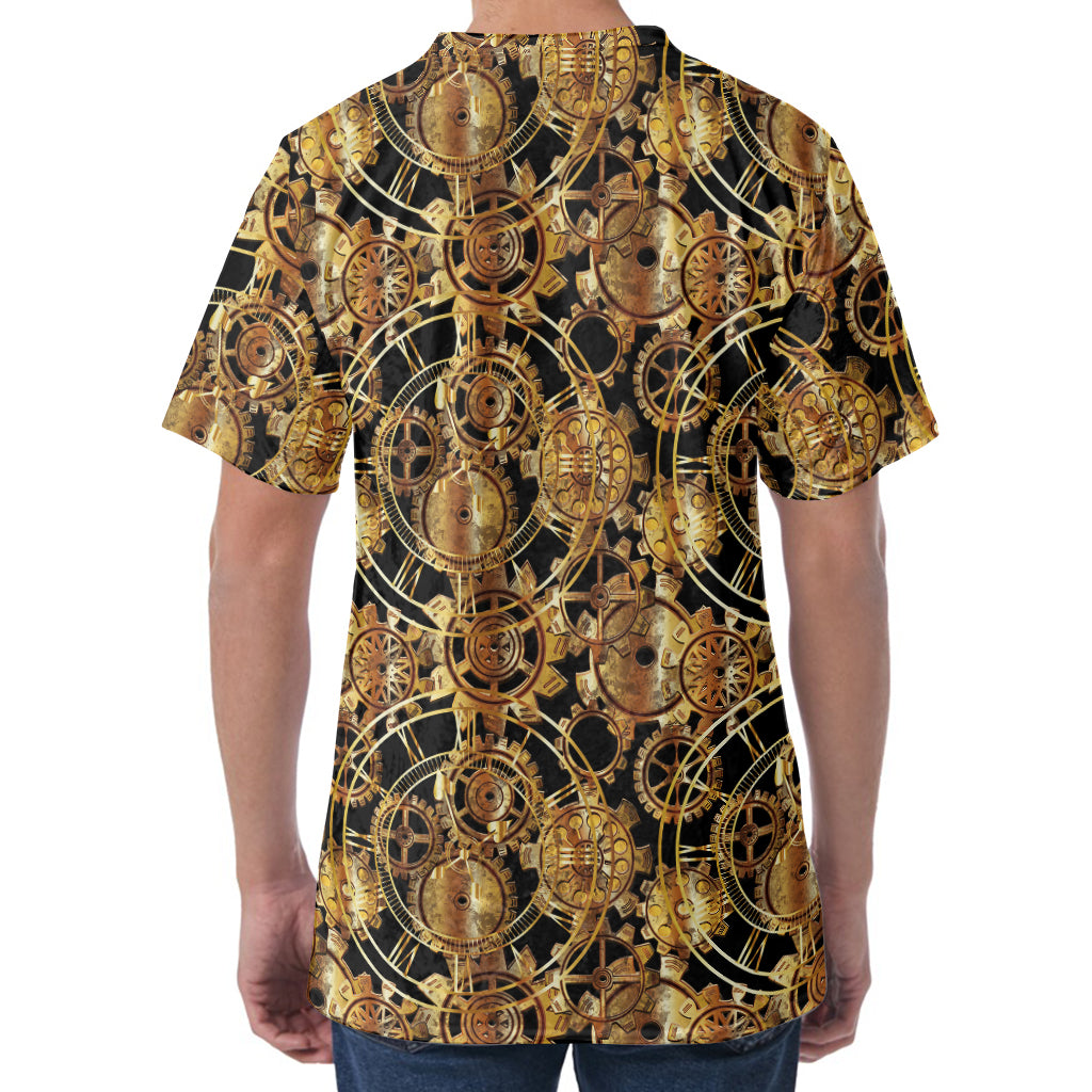 Steampunk Clock Gears Print Men's Velvet T-Shirt