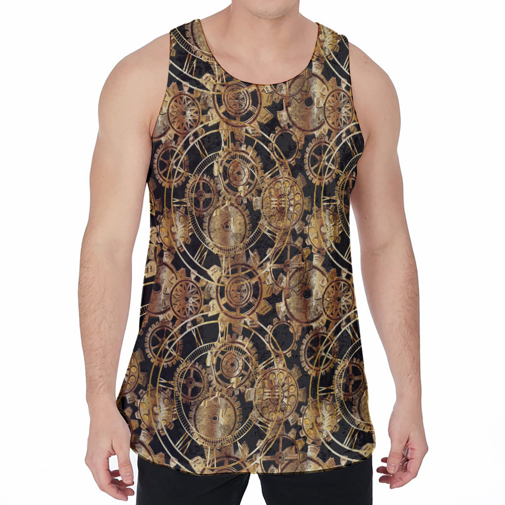 Steampunk Clock Gears Print Men's Velvet Tank Top