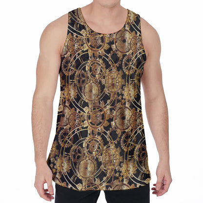 Steampunk Clock Gears Print Men's Velvet Tank Top
