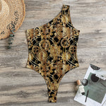Steampunk Clock Gears Print One Shoulder Bodysuit