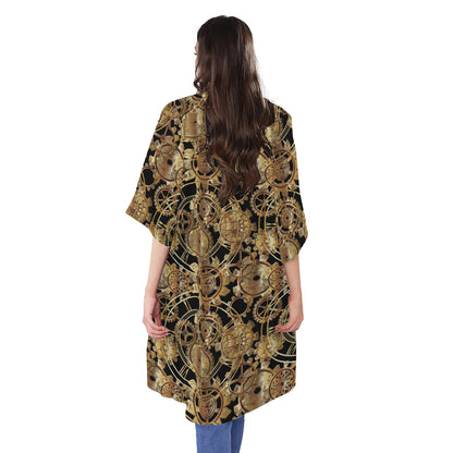Steampunk Clock Gears Print Open Front Beach Cover Up