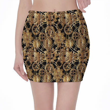 Steampunk Clock Gears Print Pencil Mini Skirt