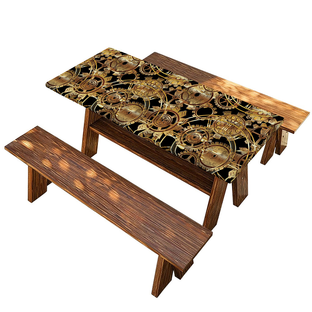 Steampunk Clock Gears Print Picnic Table Cover