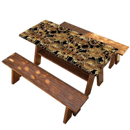 Steampunk Clock Gears Print Picnic Table Cover
