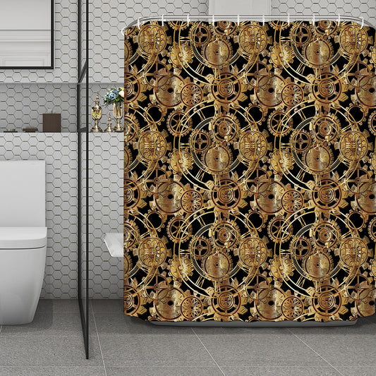 Steampunk Clock Gears Print Polyester Shower Curtain