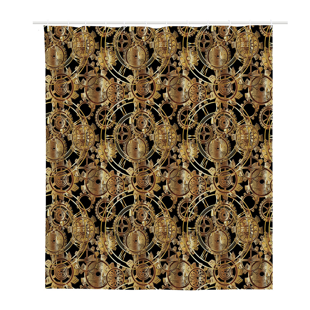 Steampunk Clock Gears Print Polyester Shower Curtain