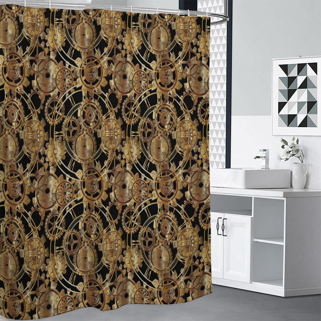 Steampunk Clock Gears Print Premium Shower Curtain