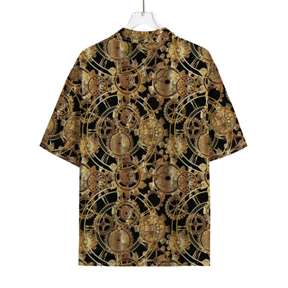 Steampunk Clock Gears Print Rayon Hawaiian Shirt