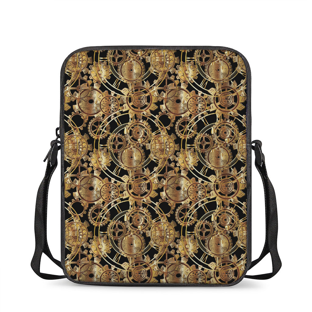Steampunk Clock Gears Print Rectangular Crossbody Bag