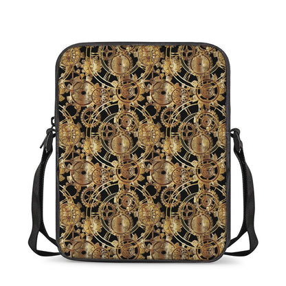 Steampunk Clock Gears Print Rectangular Crossbody Bag