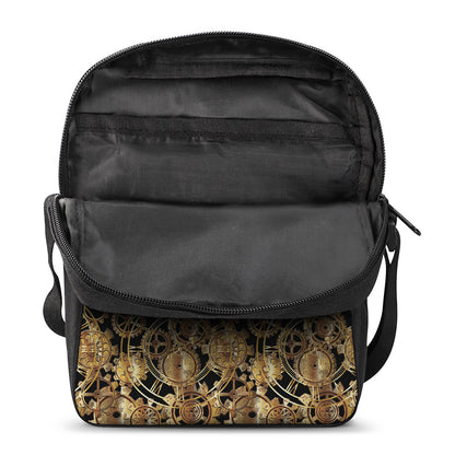 Steampunk Clock Gears Print Rectangular Crossbody Bag