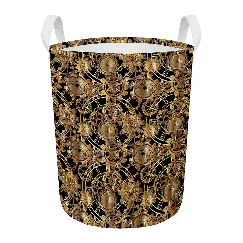 Steampunk Clock Gears Print Round Laundry Basket