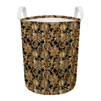 Steampunk Clock Gears Print Round Laundry Basket