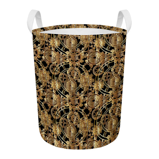 Steampunk Clock Gears Print Round Laundry Basket