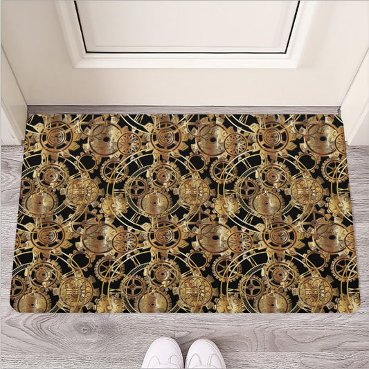 Steampunk Clock Gears Print Rubber Doormat