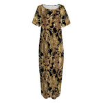 Steampunk Clock Gears Print Short Sleeve Long Nightdress