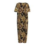 Steampunk Clock Gears Print Short Sleeve Long Nightdress