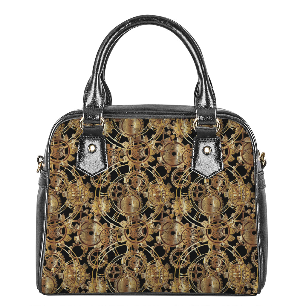 Steampunk Clock Gears Print Shoulder Handbag