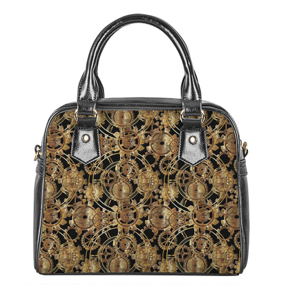 Steampunk Clock Gears Print Shoulder Handbag