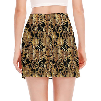 Steampunk Clock Gears Print Side Slit Mini Skirt