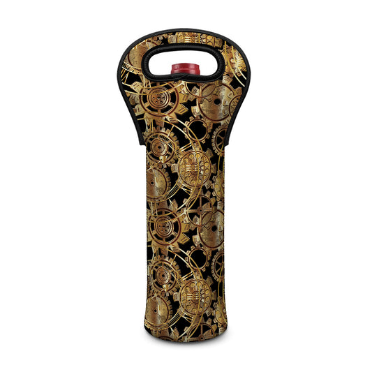 Steampunk Clock Gears Print Single Neoprene Wine Tote