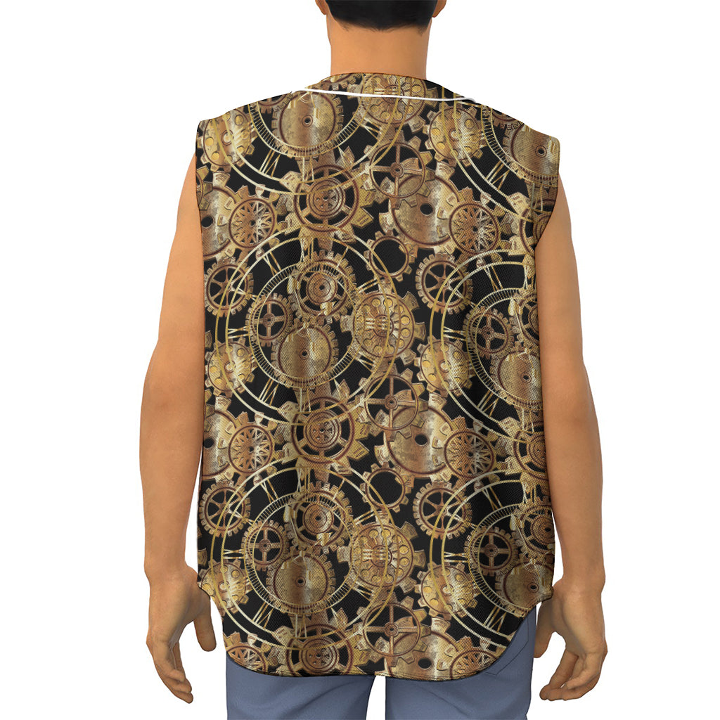Steampunk Clock Gears Print Sleeveless Baseball Jersey