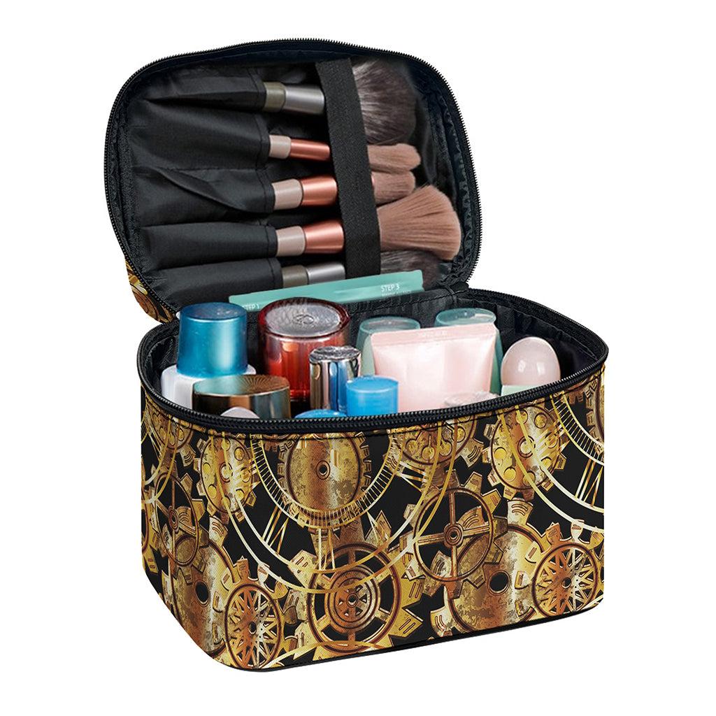 Steampunk Clock Gears Print Travel Makeup Bag