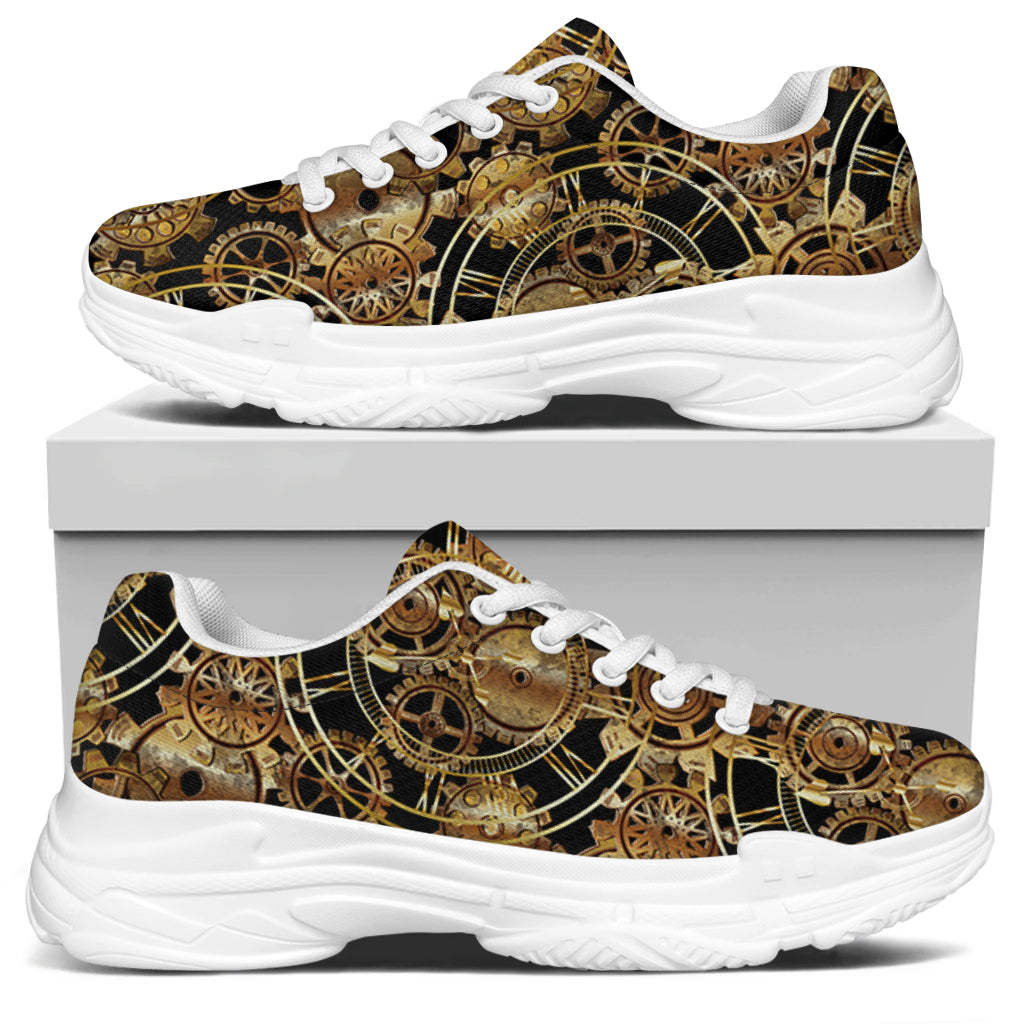 Steampunk Clock Gears Print White Chunky Shoes