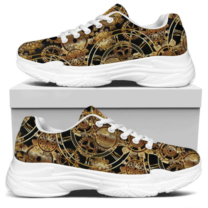 Steampunk Clock Gears Print White Chunky Shoes