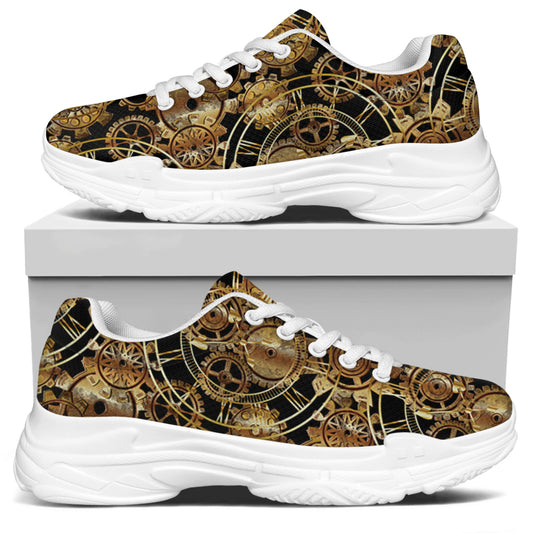 Steampunk Clock Gears Print White Chunky Shoes