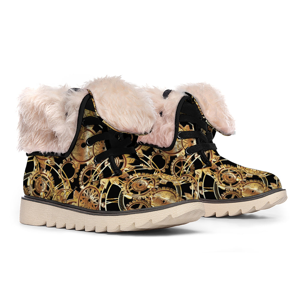 Steampunk Clock Gears Print Winter Boots