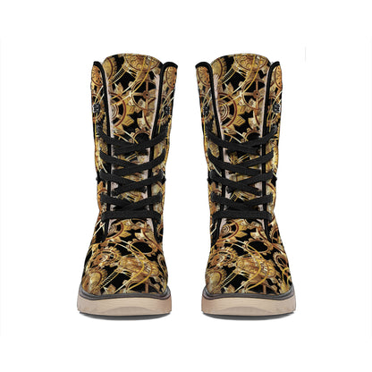 Steampunk Clock Gears Print Winter Boots