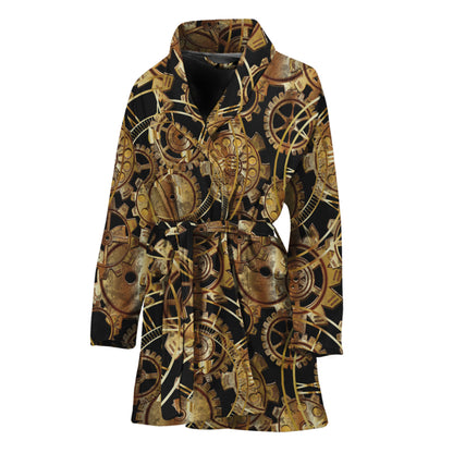 Steampunk Clock Gears Print Women's Bathrobe