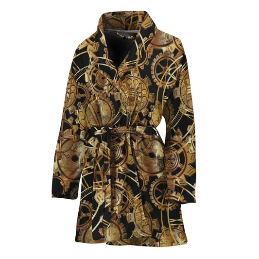 Steampunk Clock Gears Print Women's Bathrobe