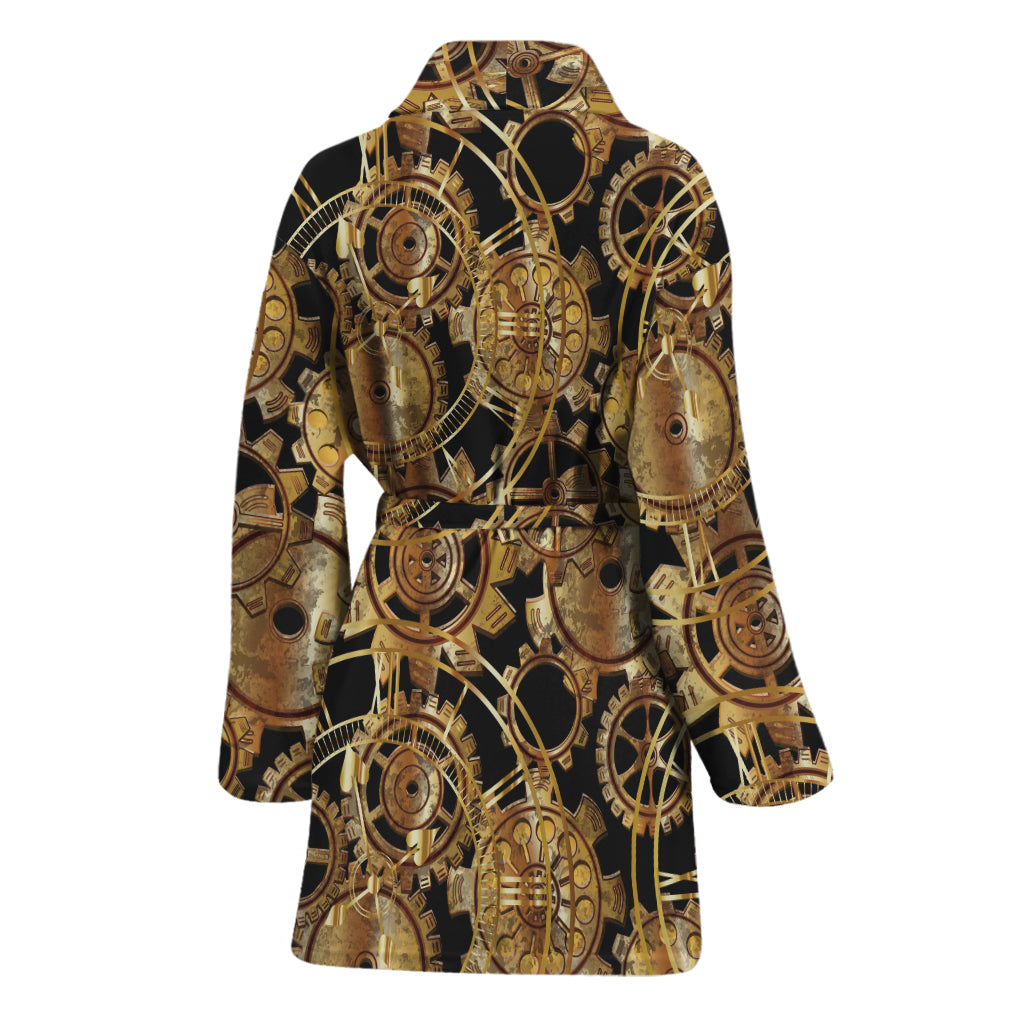 Steampunk Clock Gears Print Women's Bathrobe