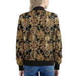 Steampunk Clock Gears Print Women's Bomber Jacket