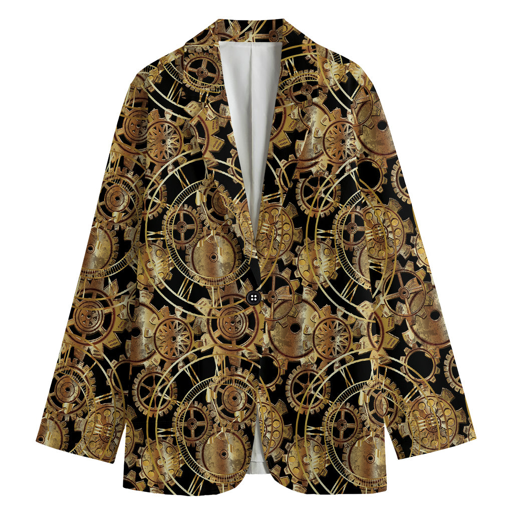 Steampunk Clock Gears Print Women's Cotton Blazer