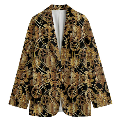 Steampunk Clock Gears Print Women's Cotton Blazer