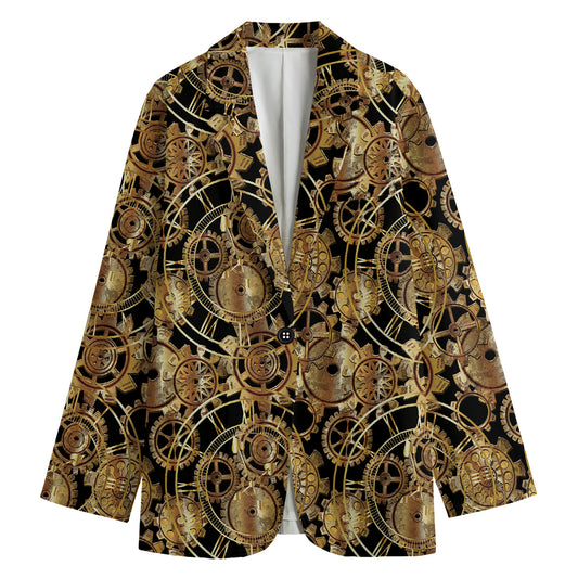 Steampunk Clock Gears Print Women's Cotton Blazer