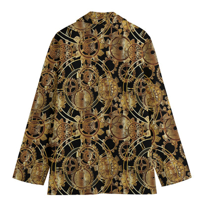 Steampunk Clock Gears Print Women's Cotton Blazer