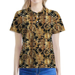 Steampunk Clock Gears Print Women's Polo Shirt