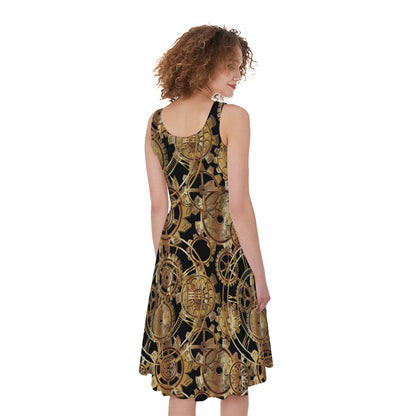 Steampunk Clock Gears Print Women's Sleeveless Dress