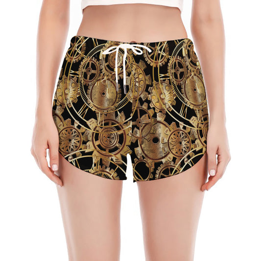 Steampunk Clock Gears Print Women's Split Running Shorts