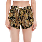 Steampunk Clock Gears Print Women's Split Running Shorts