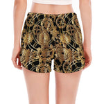Steampunk Clock Gears Print Women's Split Running Shorts