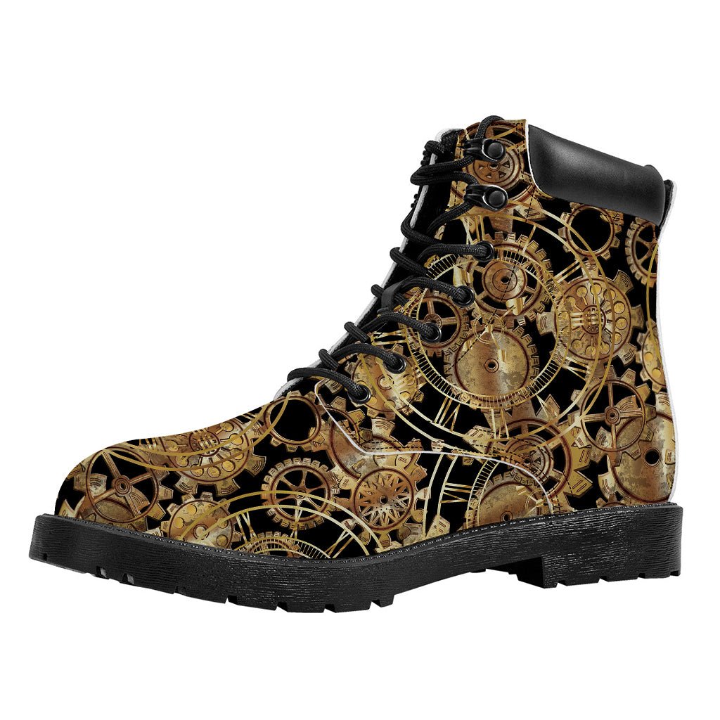 Steampunk Clock Gears Print Work Boots