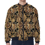Steampunk Clock Gears Print Zip Sleeve Bomber Jacket